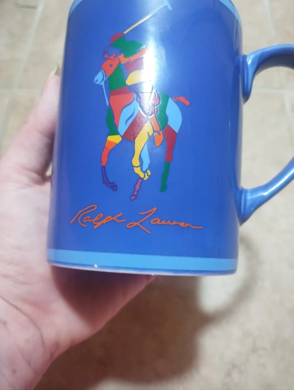 Ralph Lauren Polo Mug Big Pony Blue Colorful Southwestern Preppy